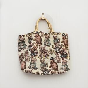Vintage 90s Teddy Bear Tapestry Large Tote